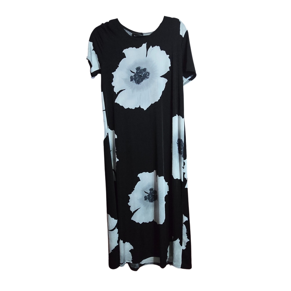 Jostar Floral Maxi Dress White Black Size S Small with Short Sleeves